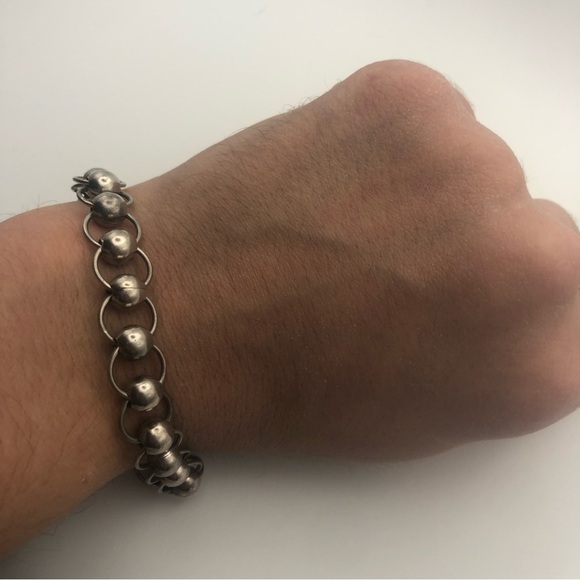 VTG Sterling Silver Ball & Circle Link Bracelet 8” - Picture 5 of 8